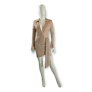 Oh Polly Dusty Rose Blush Shimmering Wrap Dress 6